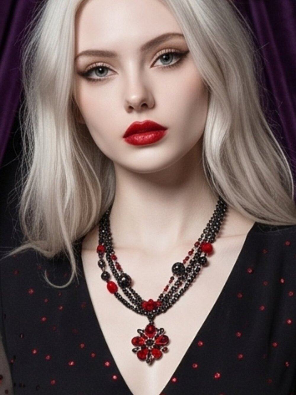 1928® Stunning Ruby Red Crystal Beaded Gunmetal Pendant Necklace Victorian Goth